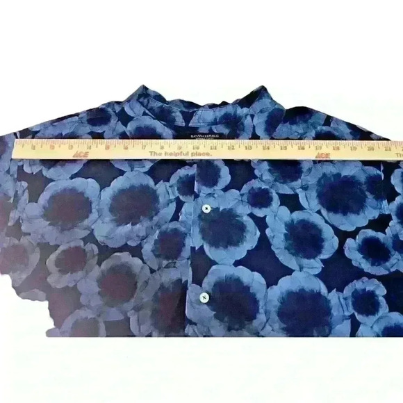 Banana Republic Size XL Relaxed Fit 100% Cotton Blue Floral Shirt Boho Party - Picture 9 of 10